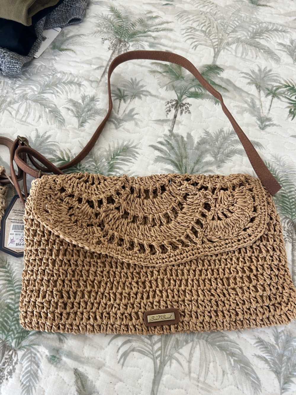Sun n sand Sole Society Natural Brown Crochet Crossbody